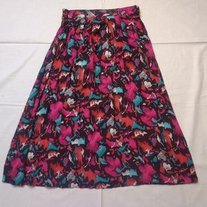 Unbranded Skirt Women's 12 Black Floral Knee Length Skirt Button Stretch Waist